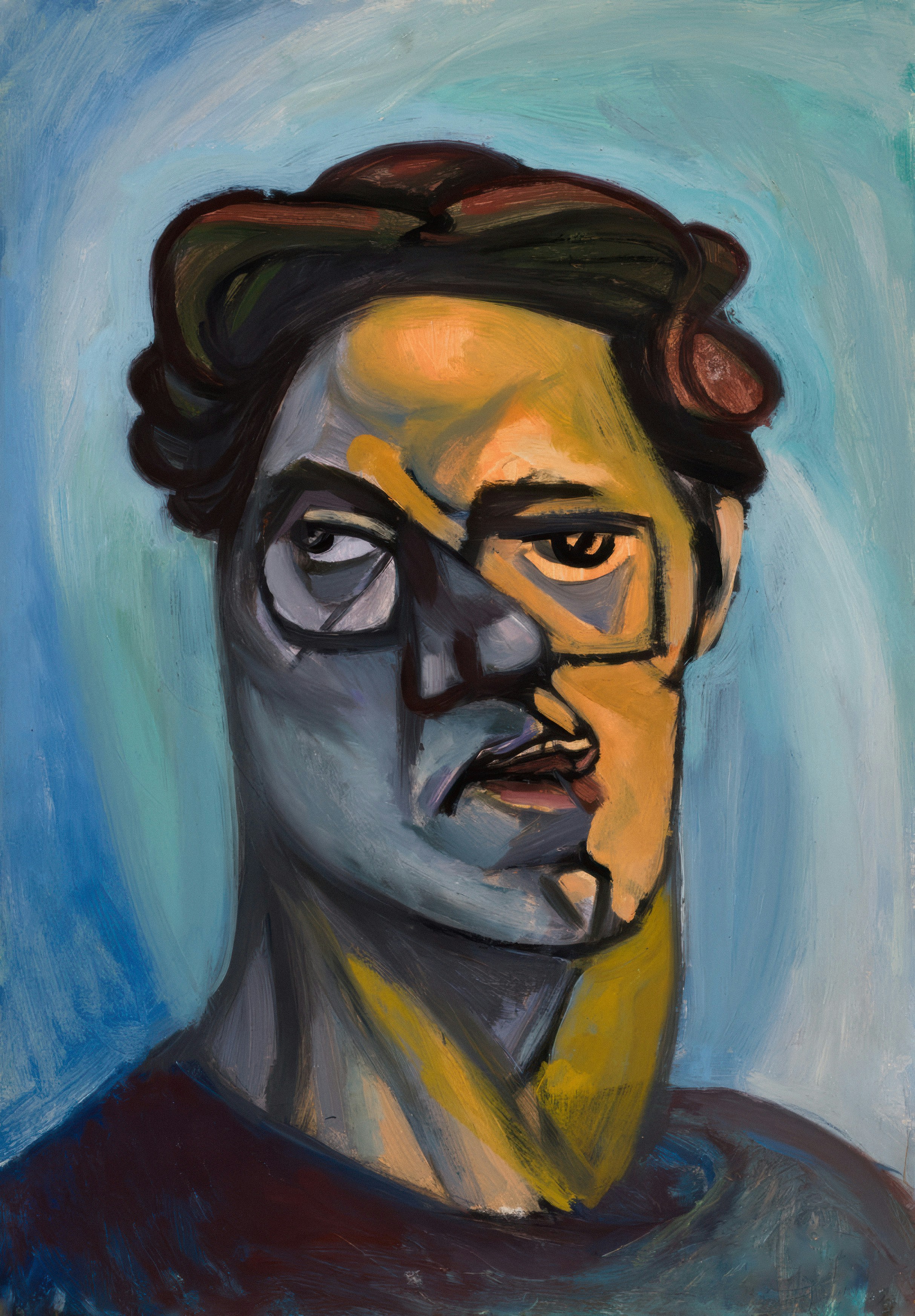 modern painting of man with glasses